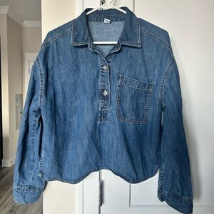 Old Navy Dark Blue Denim 1/4 Button Down Collared Shirt